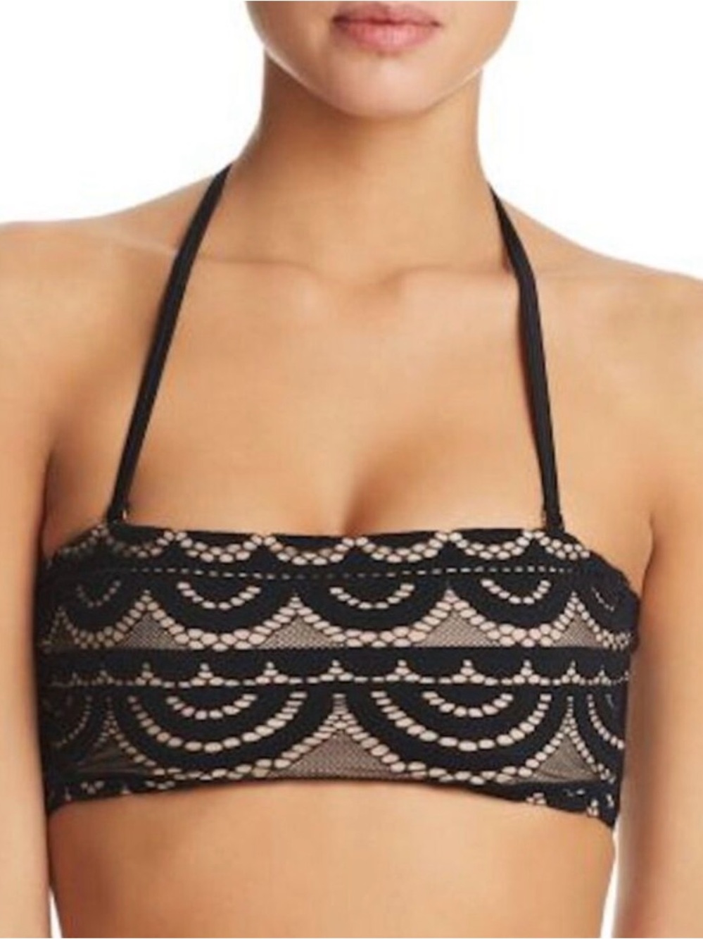 Black Lace Bandeau Bikini Top with Removable Halter Strap